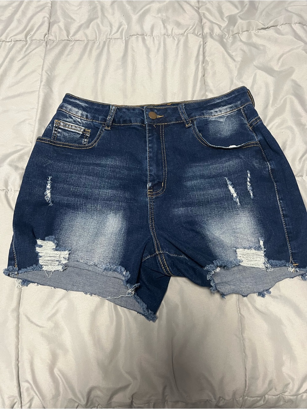 Women’s Dark Blue Distressed Denim Shorts